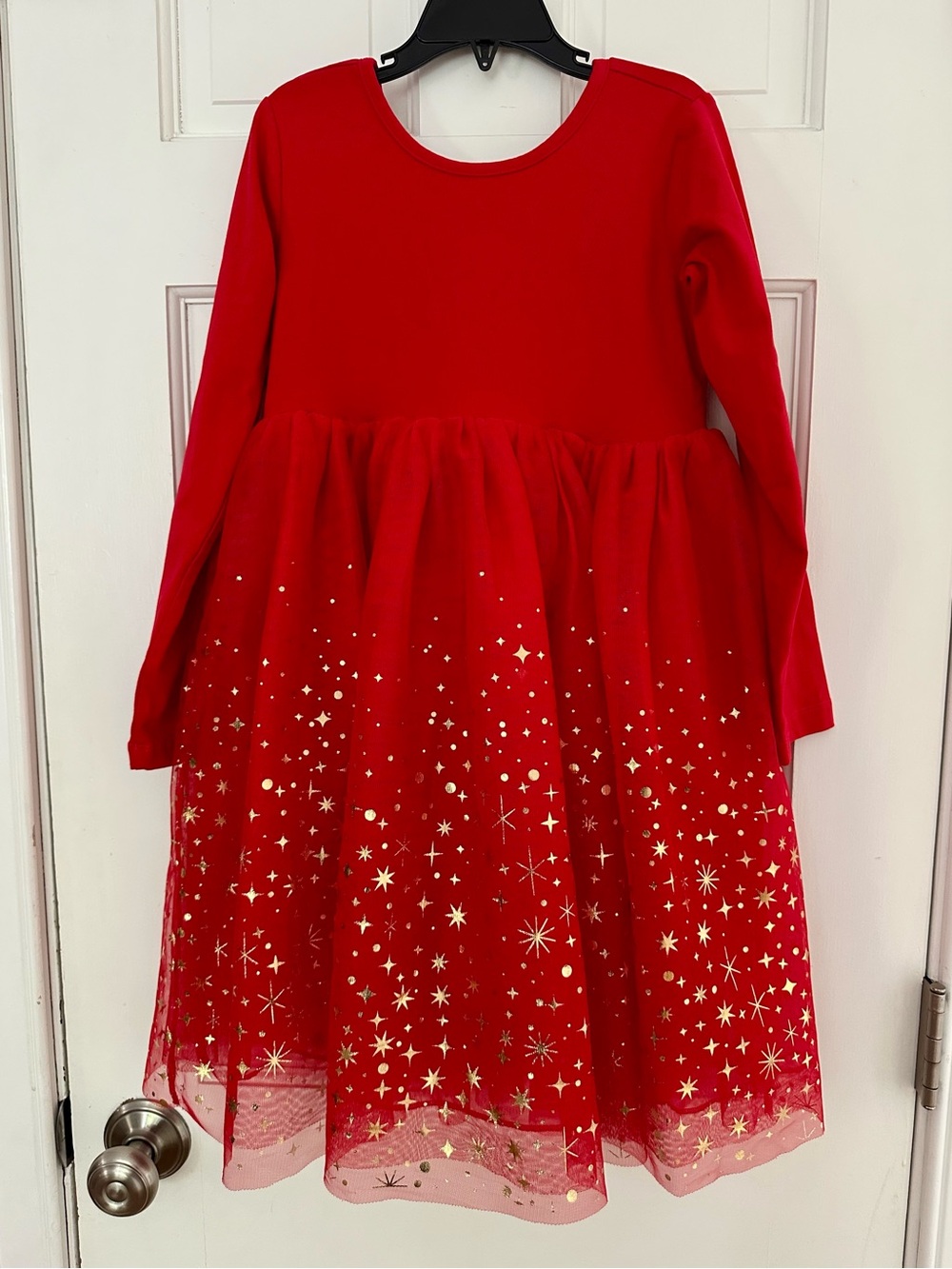 Hanna Andersson Girls Red & Gold Shimmer Star Tulle Dress Christmas Sz 130 (8)